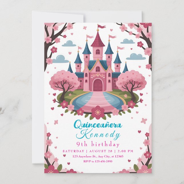 Convite de Aniversário do Castelo da Princesa Rosa (Frente)