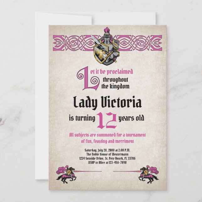 Convite de Aniversário do Cavaleiro Medieval (Frente)