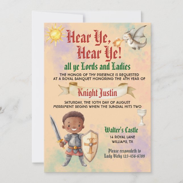 Convite de Aniversário do Cavaleiro Renascentista  (Frente)