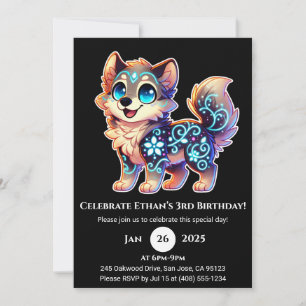 Convite de Aniversário do Celestial Bloom Wolf