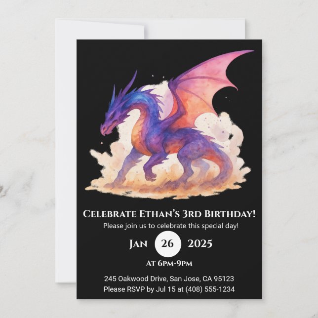 Convite de Aniversário do Celestial Flame Dragon (Frente)