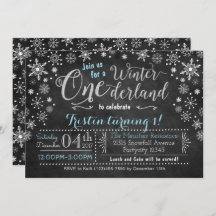 Convite de Aniversário do Chalkboard Winter ONEder