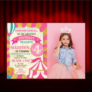Convite de Aniversário do Circo Carnaval Rosa Dour