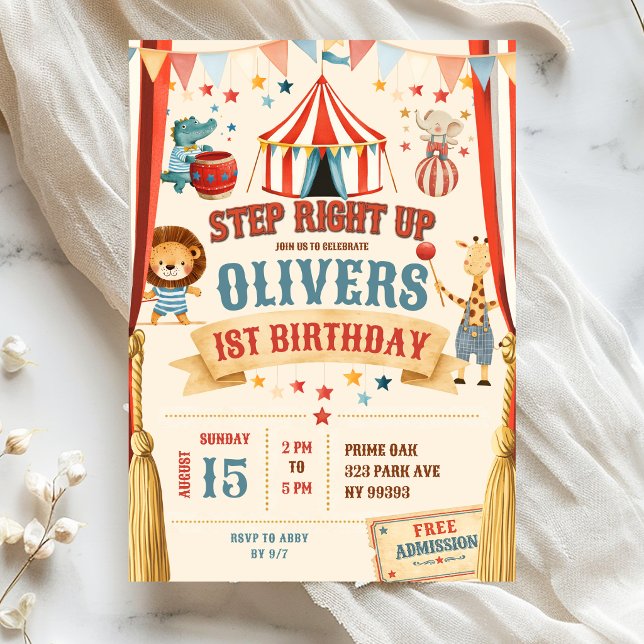 Convite de Aniversário do Circo Step Right Up (Criador carregado)