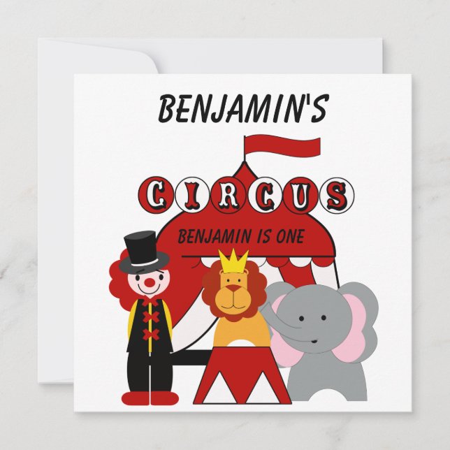 Convite de Aniversário do Circo Vermelho e Branco  (Frente)