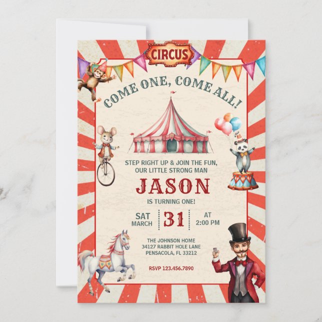 Convite de Aniversário do Circo Vintage (Frente)