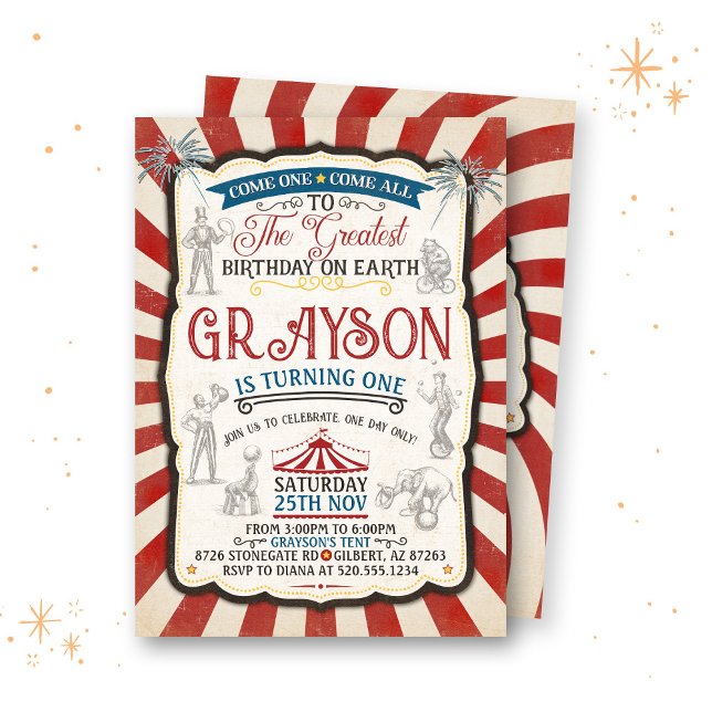 Convite de Aniversário do Circus Vintage (Criador carregado)