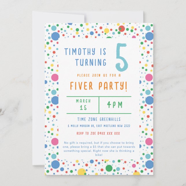 Convite de Aniversário do Colorir Partido Pokadot  (Frente)