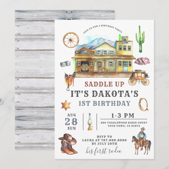 Convite de Aniversário do Cowboy (Frente/Verso)