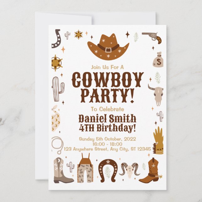 Convite de Aniversário do Cowboy (Frente)