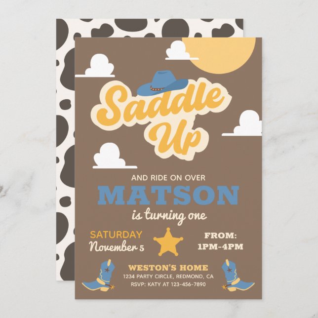 Convite de Aniversário do Cowboy | Convite Ocident (Frente/Verso)