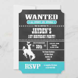 Convite de Aniversário do Cowboy de Turquesa