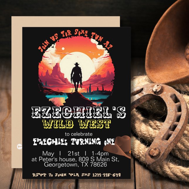 Convite de Aniversário do Cowboy por pôr do sol, E (Criador carregado)