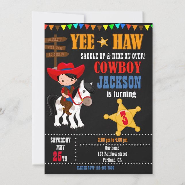 Convite de aniversário do Cowboy Wild West (Frente)