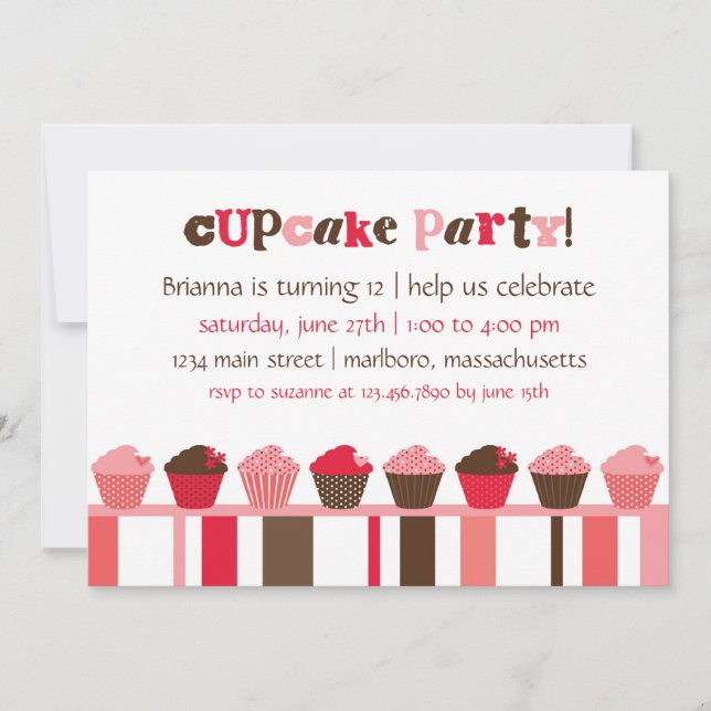 Convite de aniversário do cupcake (Frente)