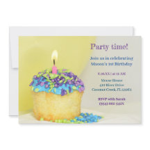 Convite de aniversário do cupcake azul-balão amare