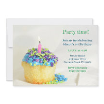 Convite de aniversário do cupcake azul do Balão Br