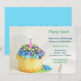 Convite de aniversário do cupcake azul do Balão Br