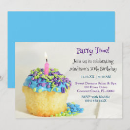 Convite de aniversário do cupcake azul do Balão Br