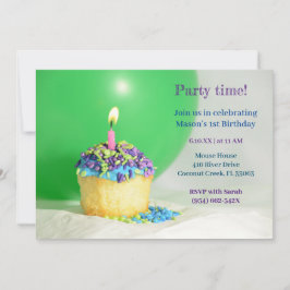 Convite de Aniversário do cupcake Azul do Balão Ve