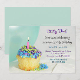 Convite de aniversário do cupcake azul do Mint Bal