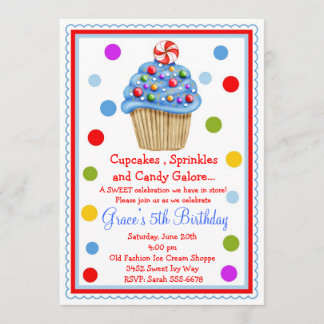 Convite de Aniversário do Cupcake Candy Surprise
