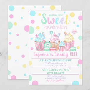 Convite de aniversário do cupcake - Convite de doç