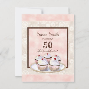 Convite de aniversário do Cupcake Coração 50º 