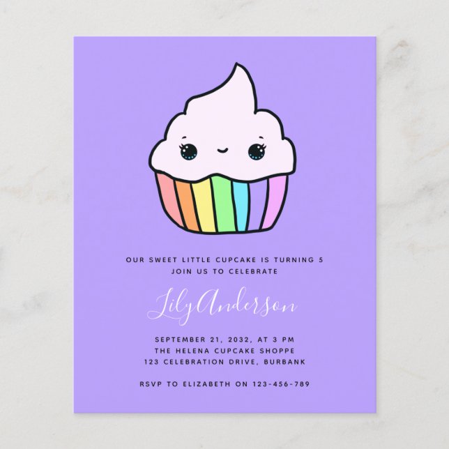 Convite de aniversário do Cupcake de Orçamento (Frente)