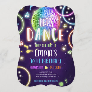 Convite de Aniversário do Dance Party Neon Glow Di
