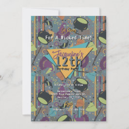 Convite de Aniversário do Dia das Bruxas Retro Wit