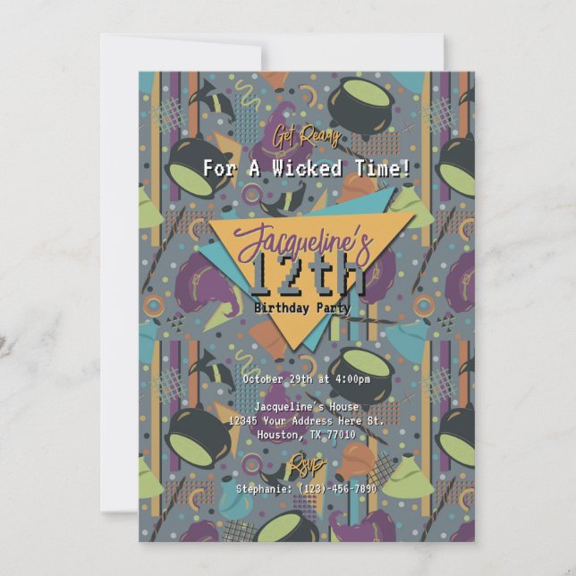 Convite de Aniversário do Dia das Bruxas Retro Wit (Frente)