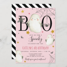 Convite de Aniversário do Dia das Bruxas Rosa
