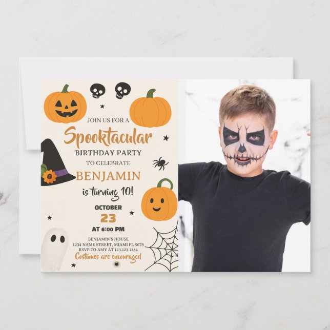 Convite de Aniversário do Dia das Bruxas Spooktacu (Frente)