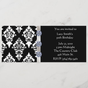 Convite de Aniversário do Diamante Negro e Branco