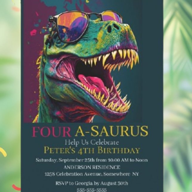 Convite de Aniversário do Dino Party 4º Dinossauro (Our vibrant invitations set the stage for a fun, memorable day filled with adventure and joy. )