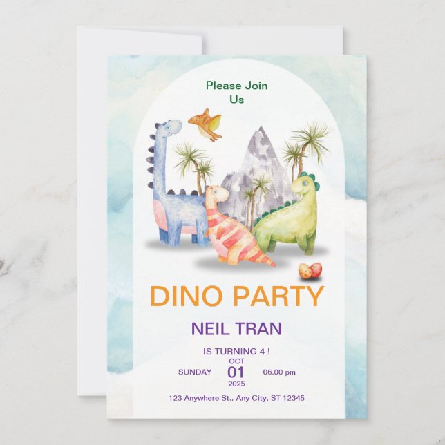 Convite de aniversário do Dino Party - Crianças pe (Frente)