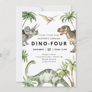 Convite de Aniversário do Dino-Quatro Dinossauro