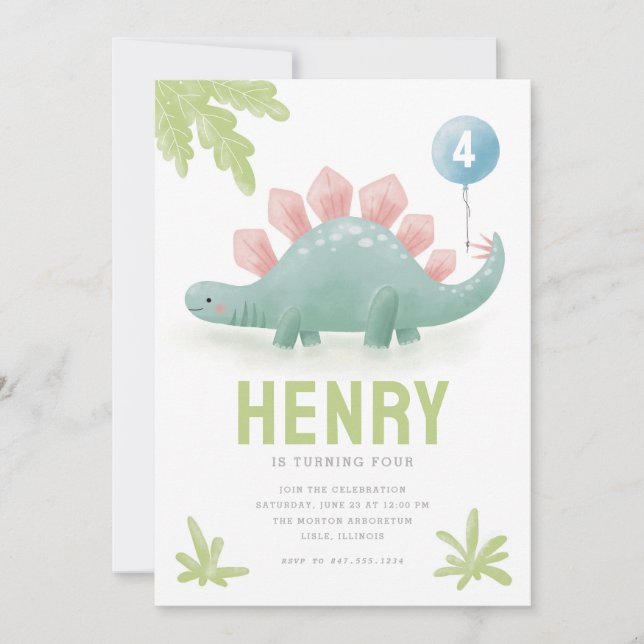 Convite de Aniversário do Dinosaur Balloon Kid (Frente)