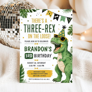 Convite de Aniversário do Dinosaur Three Rex 3 ano