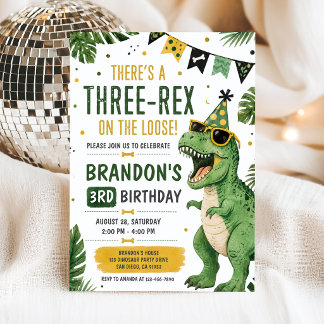 Convite de Aniversário do Dinosaur Three Rex 3 ano