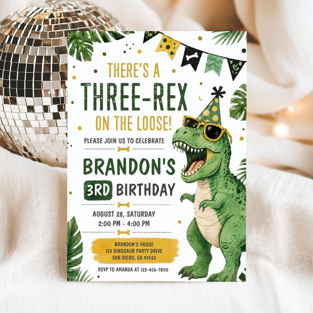 Convite de Aniversário do Dinosaur Three Rex 3 ano (Criador carregado)
