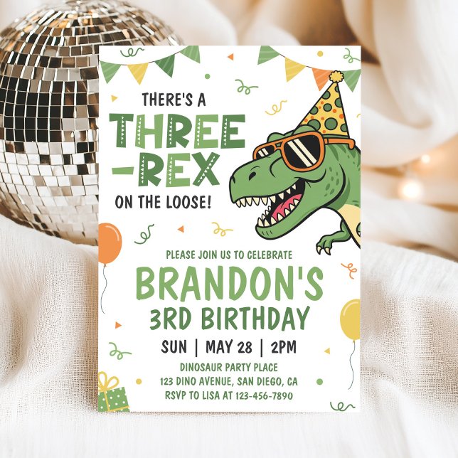 Convite de Aniversário do Dinosaur Three Rex 3 ano (Criador carregado)