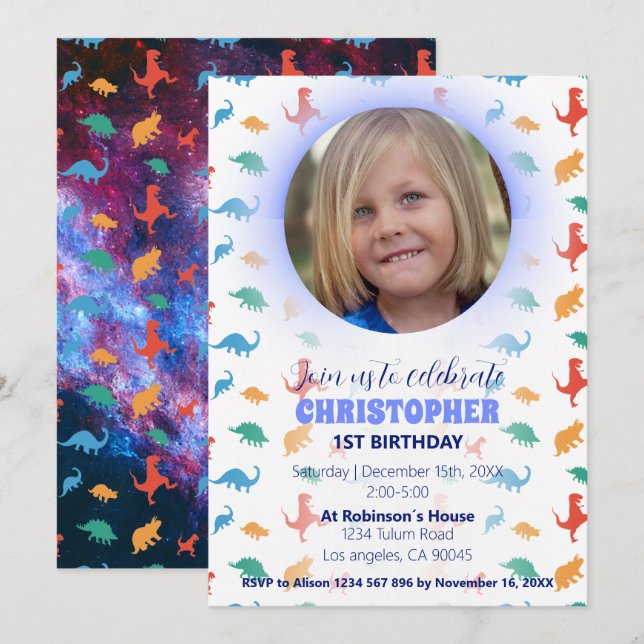 Convite de aniversário do Dinosaur Whimsic (Frente/Verso)