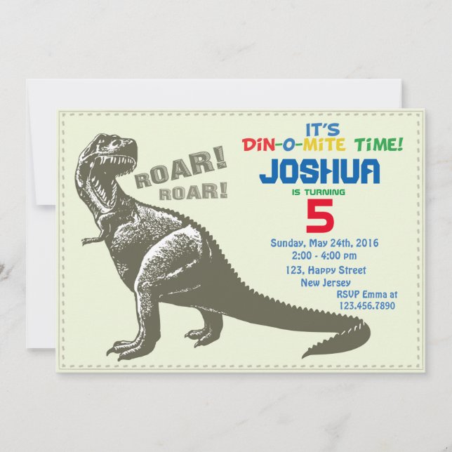 Convite de aniversário do Dinossaur (Frente)