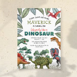 Convite de aniversário do Dinossaur<br><div class="desc">Crianças: convites de aniversário de dinossauros com um simples fundo branco simples,  folhagem verde-selva,  uma coleção de dinossauros aquosos,  e um modelo de aniversário personalizado moderno que é fácil de personalizar.</div>