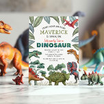 Convite de aniversário do Dinossaur<br><div class="desc">Crianças: convites de aniversário de dinossauros com um simples fundo branco simples,  folhagem verde-selva,  uma coleção de dinossauros aquosos,  e um modelo de aniversário personalizado moderno que é fácil de personalizar.</div>