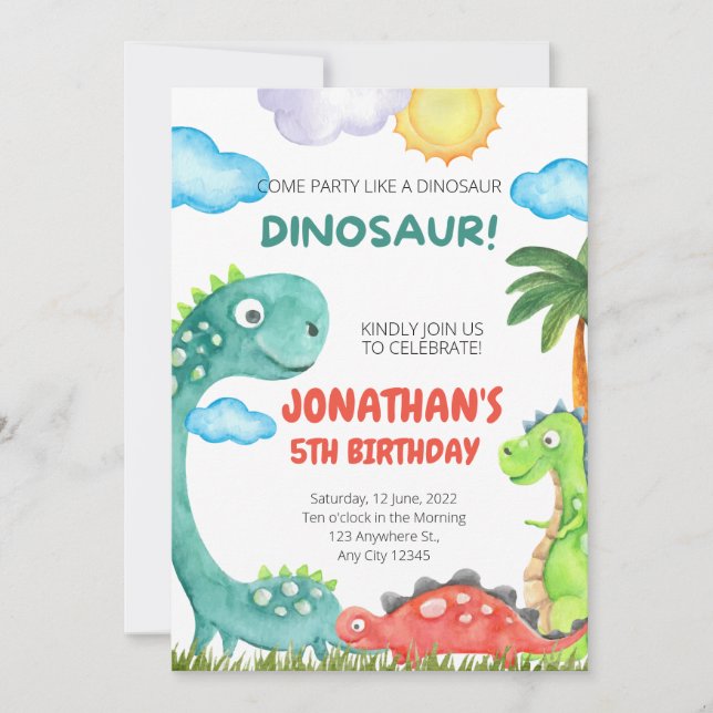 Convite de aniversário do Dinossaur (Frente)