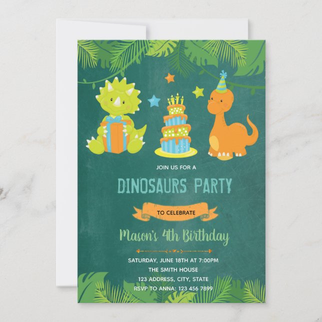 Convite de aniversário do Dinossaur (Frente)