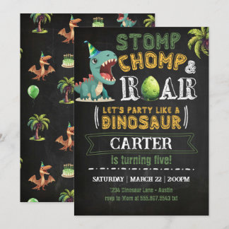 Convite de aniversário do Dinossaur Chomp Roar